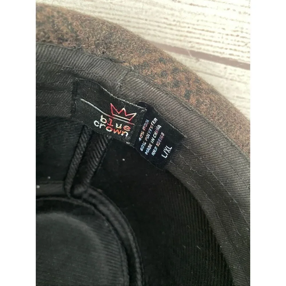 Blue Crown L/XL Men wool polyester blend fedora hat men brown black plaid